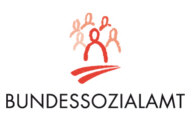 Symbol-Logo: Sechs symbolische Personen bilden einen Kreis, darunter rotwei�roter Pfeil; Text: Bundessozialamt